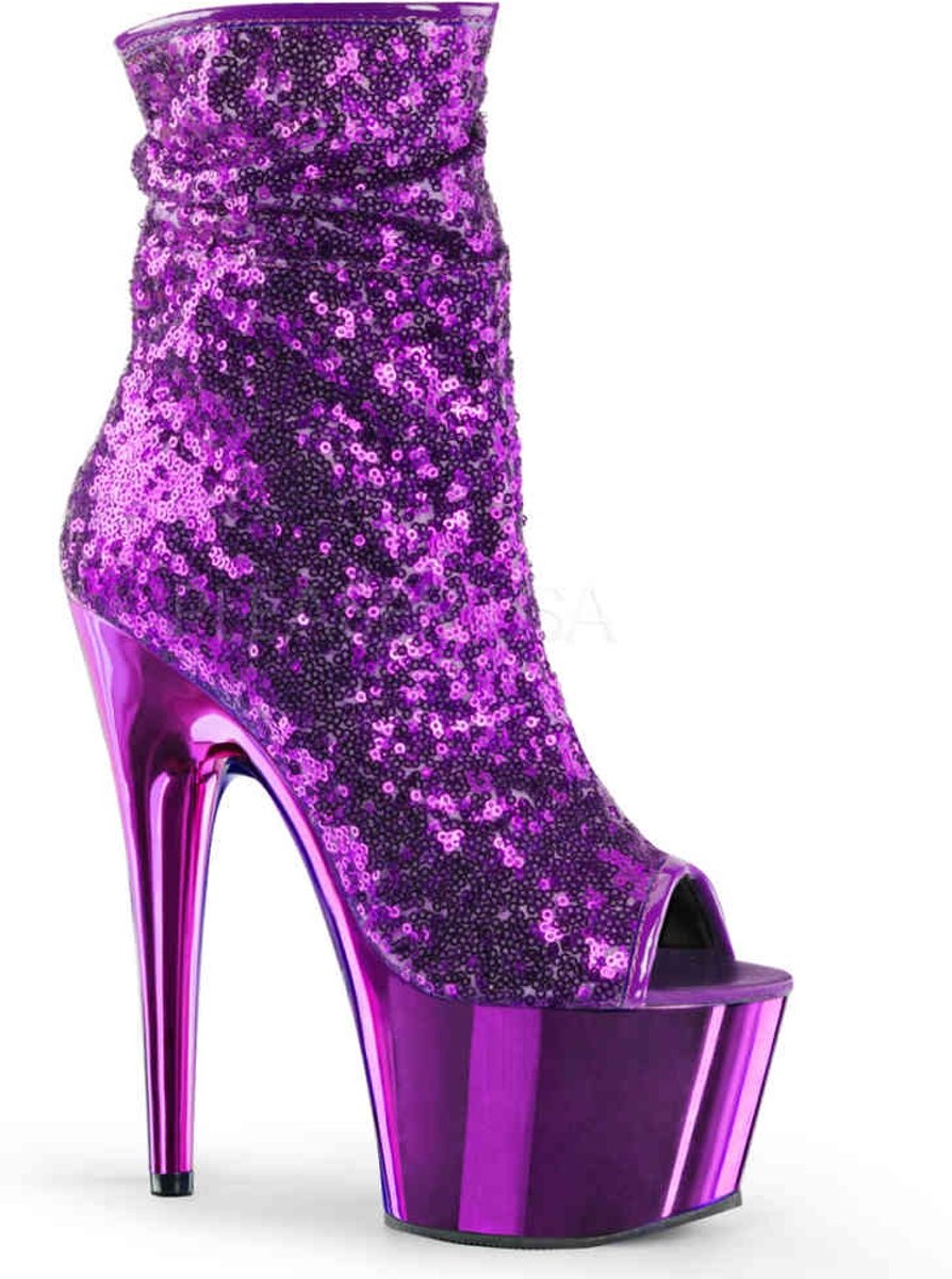 EU 39 = US 9 | ADORE-1008SQ | *7 Heel, 2 3/4 PF Peep Toe Sequins Ankle Boot, Side Zip